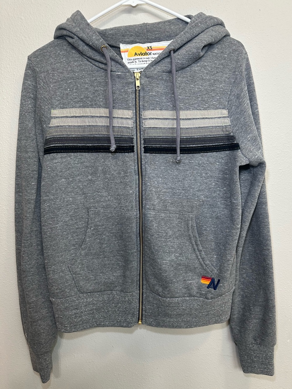 Aviator Nation Gray Zip Hoodie with Stripe Detail
